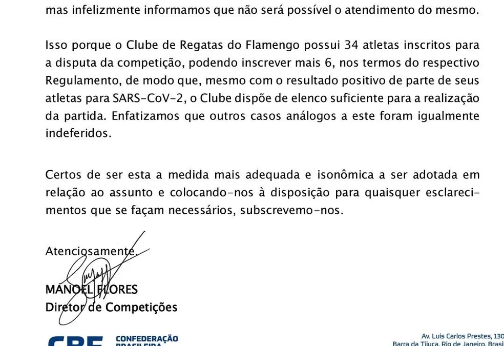 Flamengo envia documento de 65 páginas à CBF com sugestões